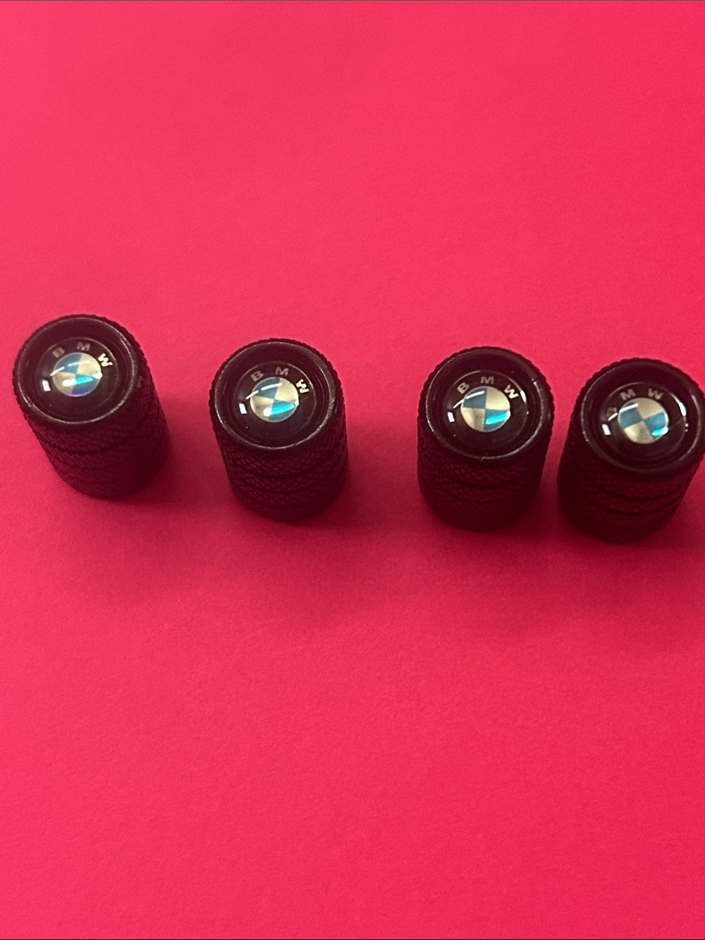 BMW Black Tire Valve Caps with Blue & White Logo - Set of 4